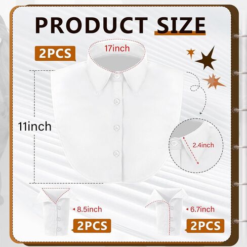 6 Pack Dickey Collar for Women Detachable White Fake Collar for Shirts with Cuffs Half False Blouse Dickey in Saudi Arabia