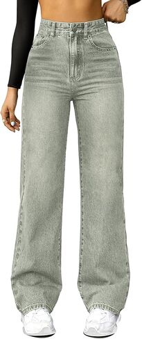 Straight Leg Jeans for Women,High Waisted Wide Leg Loose Microelastic Boyfriend Denim Pants Blue in Saudi Arabia