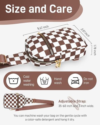 Waist Pack,Checkered Nylon Sling Bag for Women, Lightweight Crossbody Chest Bag for Travel, Adjustable Strap & Hidden Pocket Wallets for Women (Black) in Saudi Arabia