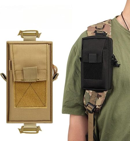 Backpack Shoulder Strap Attachment Pouch, Molle Zipper Pocket for Cell Phone, Lightweight Bag for Outdoor Activities(Khaki) in Saudi Arabia