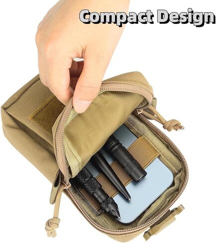 Backpack Shoulder Strap Attachment Pouch, Molle Zipper Pocket for Cell Phone, Lightweight Bag for Outdoor Activities(Khaki) in Saudi Arabia
