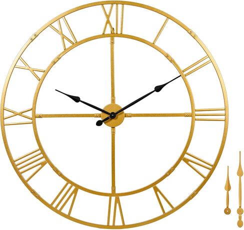 Large Wall Clock for Living Room Decor – 32 Inch Silent Non-Ticking Modern Farmhouse Wall Clock, Oversized Decorative Metal Roman Numeral Clock, Black in Saudi Arabia