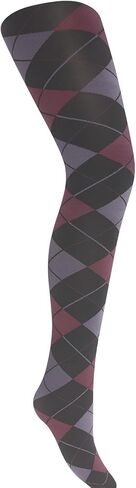 London Argyle Patterned Ladies Tights - Medium - Black, Wine, Plum in Kuwait