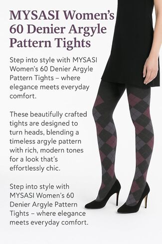 London Argyle Patterned Ladies Tights - Medium - Black, Wine, Plum in Kuwait