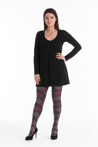 London Argyle Patterned Ladies Tights - Medium - Black, Wine, Plum in Kuwait