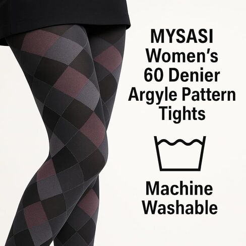 London Argyle Patterned Ladies Tights - Medium - Black, Wine, Plum in Kuwait