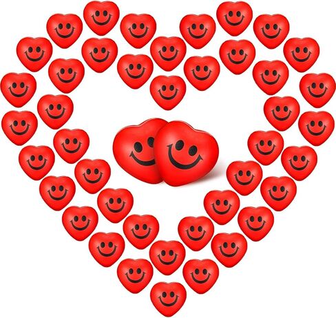 30 Pieces Heart Stress Balls, Smile Funny Face Stress Balls, Mini Foam Ball, Stress Relief Smile Balls for School Carnival Reward, Valentine Party Bag Gift Fillers (Red) in Saudi Arabia