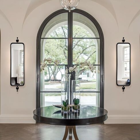 Black Arched Mirror for Narrow Space Home Decor, Metal Rectangle Frame with Rounded Corners Mirror for Ling Room Enterway 9" X 36‘ in Saudi Arabia