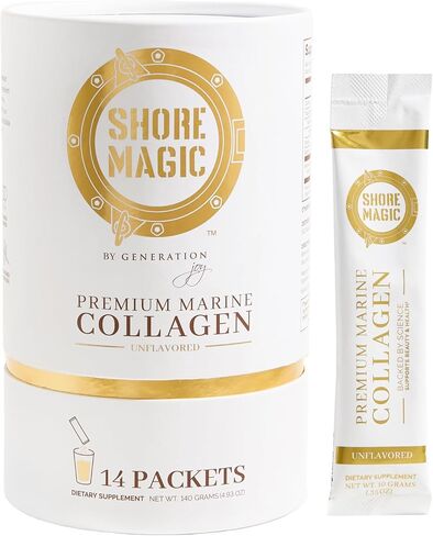 Shore Magic Premium Marine Collagen Powder – Hydrolyzed Type I, II, III & IV Peptides for Skin, Hair, Nails & Joints – Wild-Caught Fish, Kosher, Unflavored, Travel Friendly, 28 Daily Packets in Kuwait
