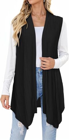 ZXZY Womens Fashion Long Cardigans Sleeveless Front Open High Low Hem Vest Tops Duster in Kuwait