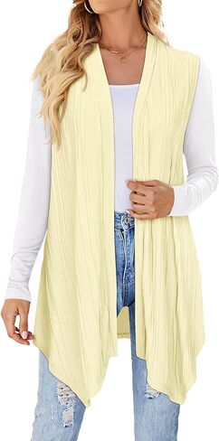 ZXZY Womens Fashion Long Cardigans Sleeveless Front Open High Low Hem Vest Tops Duster in Kuwait