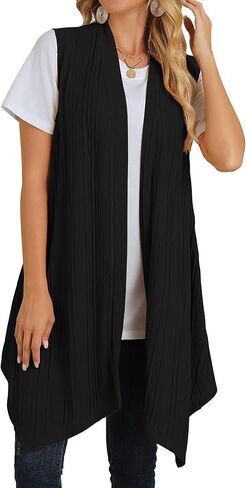 ZXZY Womens Fashion Long Cardigans Sleeveless Front Open High Low Hem Vest Tops Duster in Kuwait