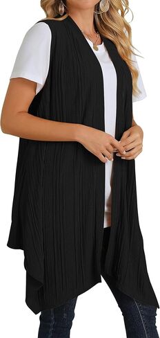 ZXZY Womens Fashion Long Cardigans Sleeveless Front Open High Low Hem Vest Tops Duster in Kuwait