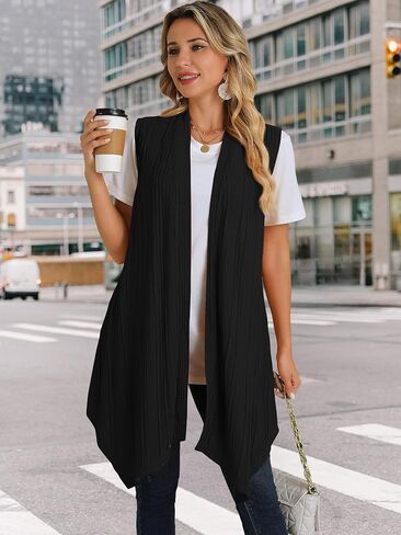 ZXZY Womens Fashion Long Cardigans Sleeveless Front Open High Low Hem Vest Tops Duster in Kuwait