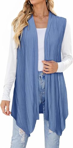 ZXZY Womens Fashion Long Cardigans Sleeveless Front Open High Low Hem Vest Tops Duster in Kuwait
