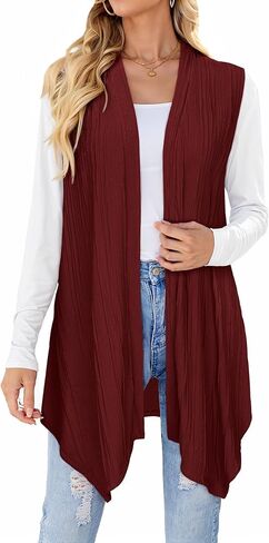 ZXZY Womens Fashion Long Cardigans Sleeveless Front Open High Low Hem Vest Tops Duster in Kuwait