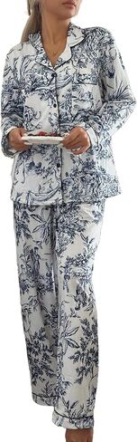 WDIRARA Women's Graphic Pajama Sets Long Sleeve Button Down Pants Pjs 2 Piece Sleepwear in Saudi Arabia