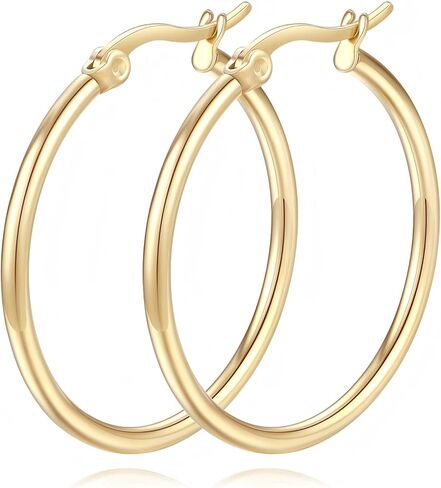 أقراط دائرية من الذهب عيار 14 قيراط للنساء أقراط من الذهب عيار 14 قيراط حلق ذهبي لامع كلاسيكي للنساء in Kuwait