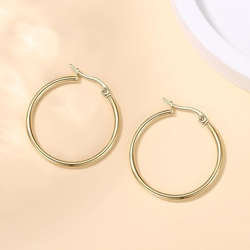 أقراط دائرية من الذهب عيار 14 قيراط للنساء أقراط من الذهب عيار 14 قيراط حلق ذهبي لامع كلاسيكي للنساء in Kuwait