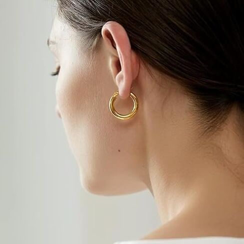 أقراط دائرية من الذهب عيار 14 قيراط للنساء أقراط من الذهب عيار 14 قيراط حلق ذهبي لامع كلاسيكي للنساء in Kuwait