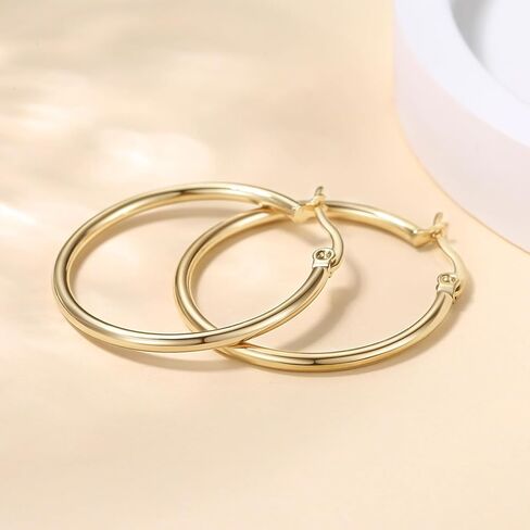 أقراط دائرية من الذهب عيار 14 قيراط للنساء أقراط من الذهب عيار 14 قيراط حلق ذهبي لامع كلاسيكي للنساء in Kuwait