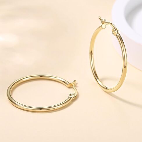 أقراط دائرية من الذهب عيار 14 قيراط للنساء أقراط من الذهب عيار 14 قيراط حلق ذهبي لامع كلاسيكي للنساء in Kuwait