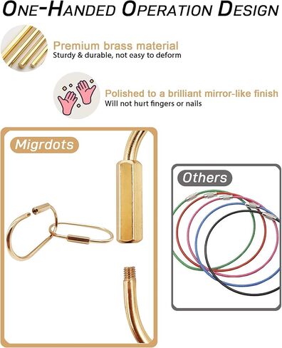 Brass Gold Carabiner Clip for Keys - Loose Leaf Binder Rings, Screw Lock Keychain and Carabiner Clip with Lock for Backpacks, Luggage Tags, Pet Collar Clips and Outdoor Accessories, 6 Packs in Saudi Arabia