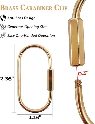 Brass Gold Carabiner Clip for Keys - Loose Leaf Binder Rings, Screw Lock Keychain and Carabiner Clip with Lock for Backpacks, Luggage Tags, Pet Collar Clips and Outdoor Accessories, 6 Packs in Saudi Arabia