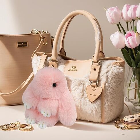 1pc Soft Cute Bunny Keychain Plush Fluffy Pom Pom Keychain for Women in Saudi Arabia