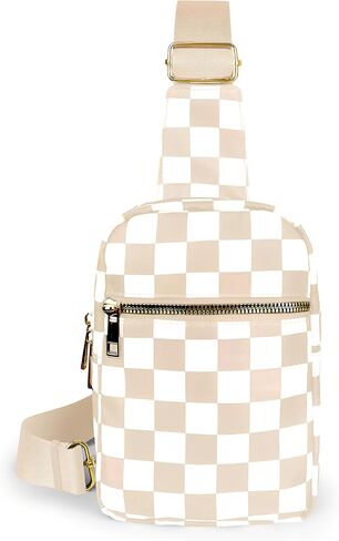 Waist Pack,Checkered Nylon Sling Bag for Women, Lightweight Crossbody Chest Bag for Travel, Adjustable Strap & Hidden Pocket Wallets for Women (Black) in Saudi Arabia