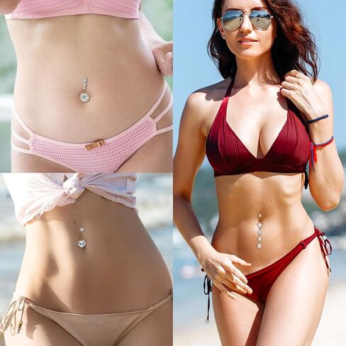 OIDEA Belly Button Rings for Women: 6 PCS 14G Gold Zircon Butterfly Tassel Heart Shape Surgical Steel Hanging Dangle Curved Navel Rings Belly Button Body Piercing Jewelry Set in Saudi Arabia
