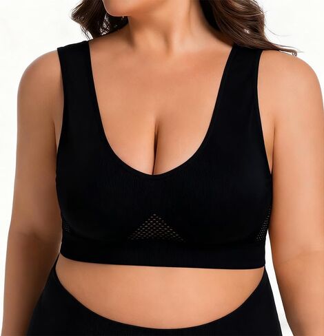 Women's Plus Size Sports Bra - Wirefree Racerback Comfort Bra Mesh Cutout Breathable in Saudi Arabia