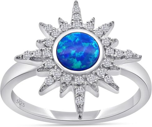 AFFY 925 Sterling Silver Lab Created Opal CZ Starburst Ring for Women in Saudi Arabia
