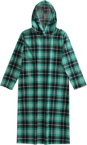 Esenchel Women's Plaid Hooded Nightgown Cotton Flannel Nightshirt in Kuwait