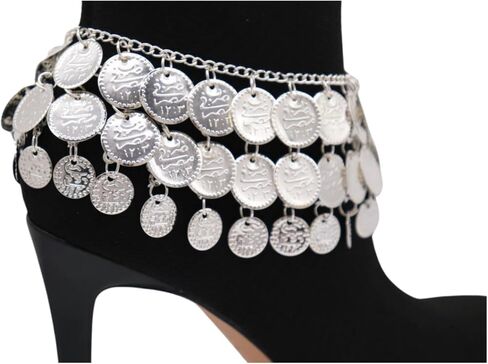 Women Silver Metal Boot Chain Bracelet Shoe Anklet Ethnic Coin Charm Belly Dance Fashion Jewelry z032 in Saudi Arabia