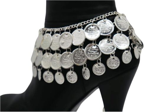 Women Silver Metal Boot Chain Bracelet Shoe Anklet Ethnic Coin Charm Belly Dance Fashion Jewelry z032 in Saudi Arabia