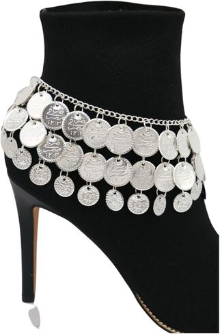 Women Silver Metal Boot Chain Bracelet Shoe Anklet Ethnic Coin Charm Belly Dance Fashion Jewelry z032 in Saudi Arabia