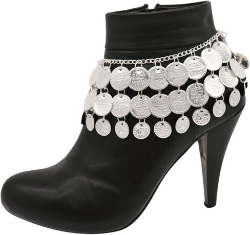 Women Silver Metal Boot Chain Bracelet Shoe Anklet Ethnic Coin Charm Belly Dance Fashion Jewelry z032 in Saudi Arabia