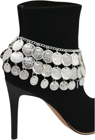 Women Silver Metal Boot Chain Bracelet Shoe Anklet Ethnic Coin Charm Belly Dance Fashion Jewelry z032 in Saudi Arabia