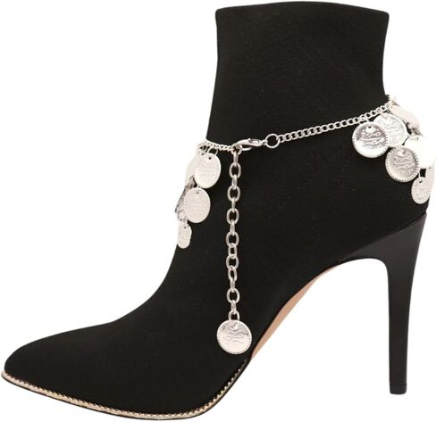 Women Silver Metal Boot Chain Bracelet Shoe Anklet Ethnic Coin Charm Belly Dance Fashion Jewelry z032 in Saudi Arabia