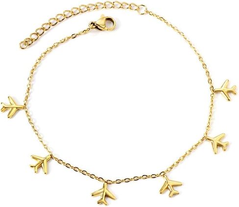 Airplane Anklet for Women Dainty Adjustable Gold Link Fly Plane Charm Foot Chain Stainless Steel Stacking Airline Pendant Bracelet Anklets Simple Statement Ankle World Travel Souvenir Jewelry Freedom Lover Wanderlust Gifts in Saudi Arabia