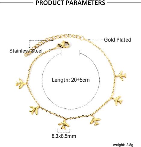 Airplane Anklet for Women Dainty Adjustable Gold Link Fly Plane Charm Foot Chain Stainless Steel Stacking Airline Pendant Bracelet Anklets Simple Statement Ankle World Travel Souvenir Jewelry Freedom Lover Wanderlust Gifts in Saudi Arabia