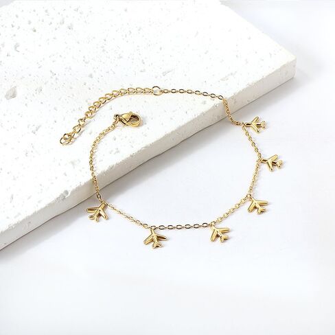 Airplane Anklet for Women Dainty Adjustable Gold Link Fly Plane Charm Foot Chain Stainless Steel Stacking Airline Pendant Bracelet Anklets Simple Statement Ankle World Travel Souvenir Jewelry Freedom Lover Wanderlust Gifts in Saudi Arabia