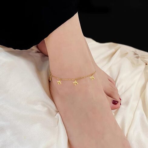 Airplane Anklet for Women Dainty Adjustable Gold Link Fly Plane Charm Foot Chain Stainless Steel Stacking Airline Pendant Bracelet Anklets Simple Statement Ankle World Travel Souvenir Jewelry Freedom Lover Wanderlust Gifts in Saudi Arabia