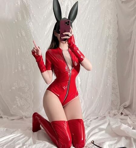 Women's Shiny Leather Teddy Bodysuit Sexy One Piece Lingerie Sets Zipper Jumpsuit Open Front Zipper Playsuit Club in Saudi Arabia