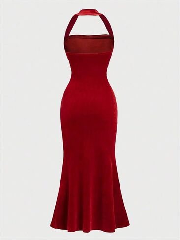 Floerns Girl's Velvet Halter Neck Maxi Dress Ruched Fishtail Bodycon Birthday Cocktail Party Dresses in Saudi Arabia