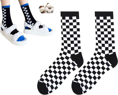 CHUNFO Womens Crew Socks,Cotton Cozy,Casual Fashion, Classic Plaid Striped,Athlete Daily,Size5-8.5 in Saudi Arabia