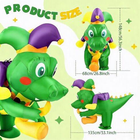 Civaner Mardi Gras outfit Mardi Gras Inflatable Crocodile Costume for women men Inflatable Carnival Ride Crocodile Funny Theme Costume Saxophone Scene Men's and Women's Blow up Role Cosplay Party in Saudi Arabia