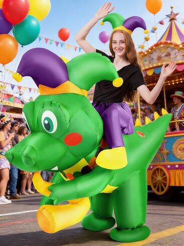 Civaner Mardi Gras outfit Mardi Gras Inflatable Crocodile Costume for women men Inflatable Carnival Ride Crocodile Funny Theme Costume Saxophone Scene Men's and Women's Blow up Role Cosplay Party in Saudi Arabia