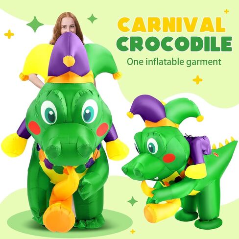 Civaner Mardi Gras outfit Mardi Gras Inflatable Crocodile Costume for women men Inflatable Carnival Ride Crocodile Funny Theme Costume Saxophone Scene Men's and Women's Blow up Role Cosplay Party in Saudi Arabia
